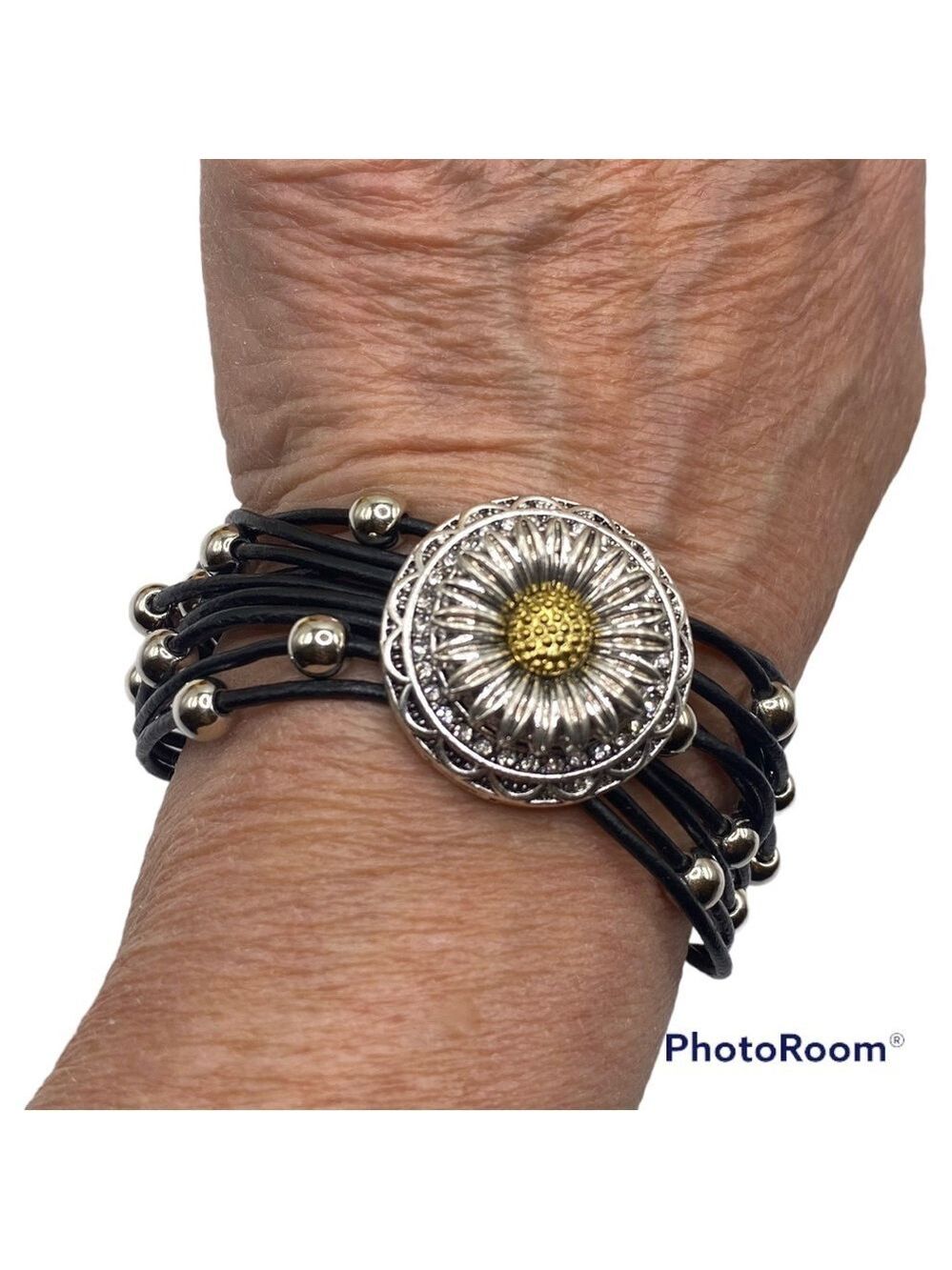 Sparkling Black Snap Jewelry Bracelet with silver balls & Sunflower Snap! VIDEO!